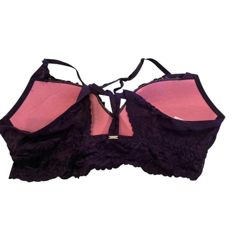 PINK Victoria's Secret Bralette Bra Womens Large Purple Lace Padded Wireless